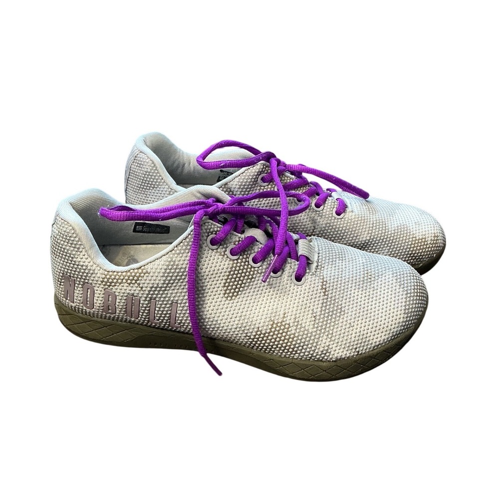 NOBULL SuperFabric Trainer Grey Camo Purple Laces Womens Size 9.5 Cross Training